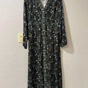 J. Jill Black and Blue Floral Long Sleeve Dress